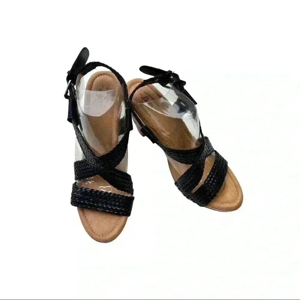 NWT•BASS BLACK STRAPPY HEELS SANDALS•SIZE 9.5•4 INCH HEELS BRAND NEW WITH BOX•